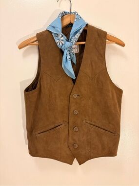 Brown Suede 100% Leather Button Front Vest Mens Small